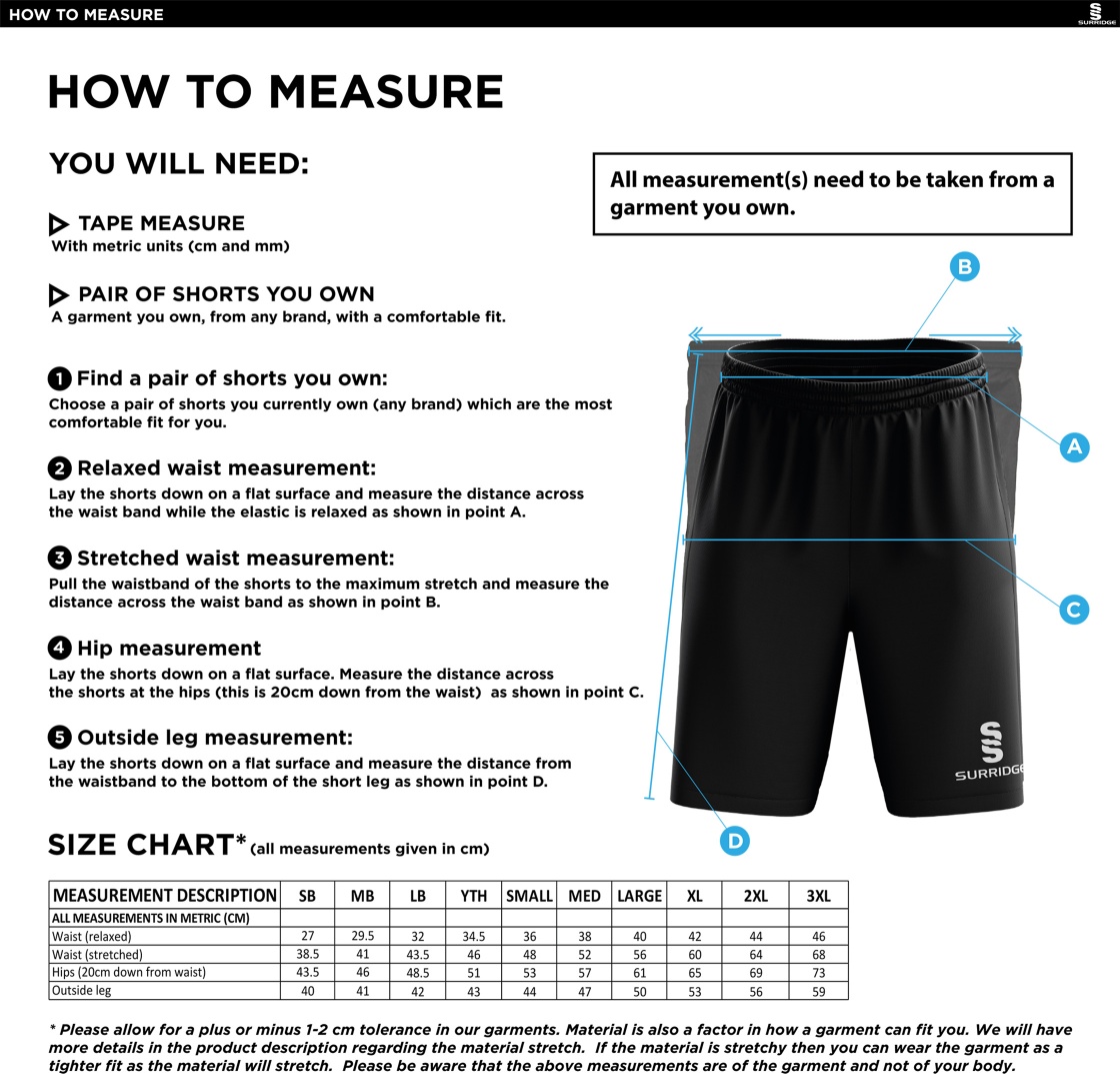 AMS Ripstop Pocketed Shorts - Navy - Size Guide