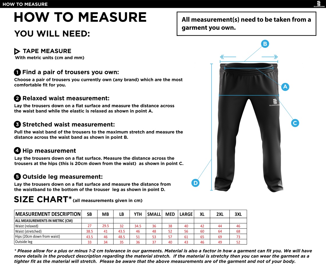 AMS Rip Stop Track Pant : Navy - Size Guide