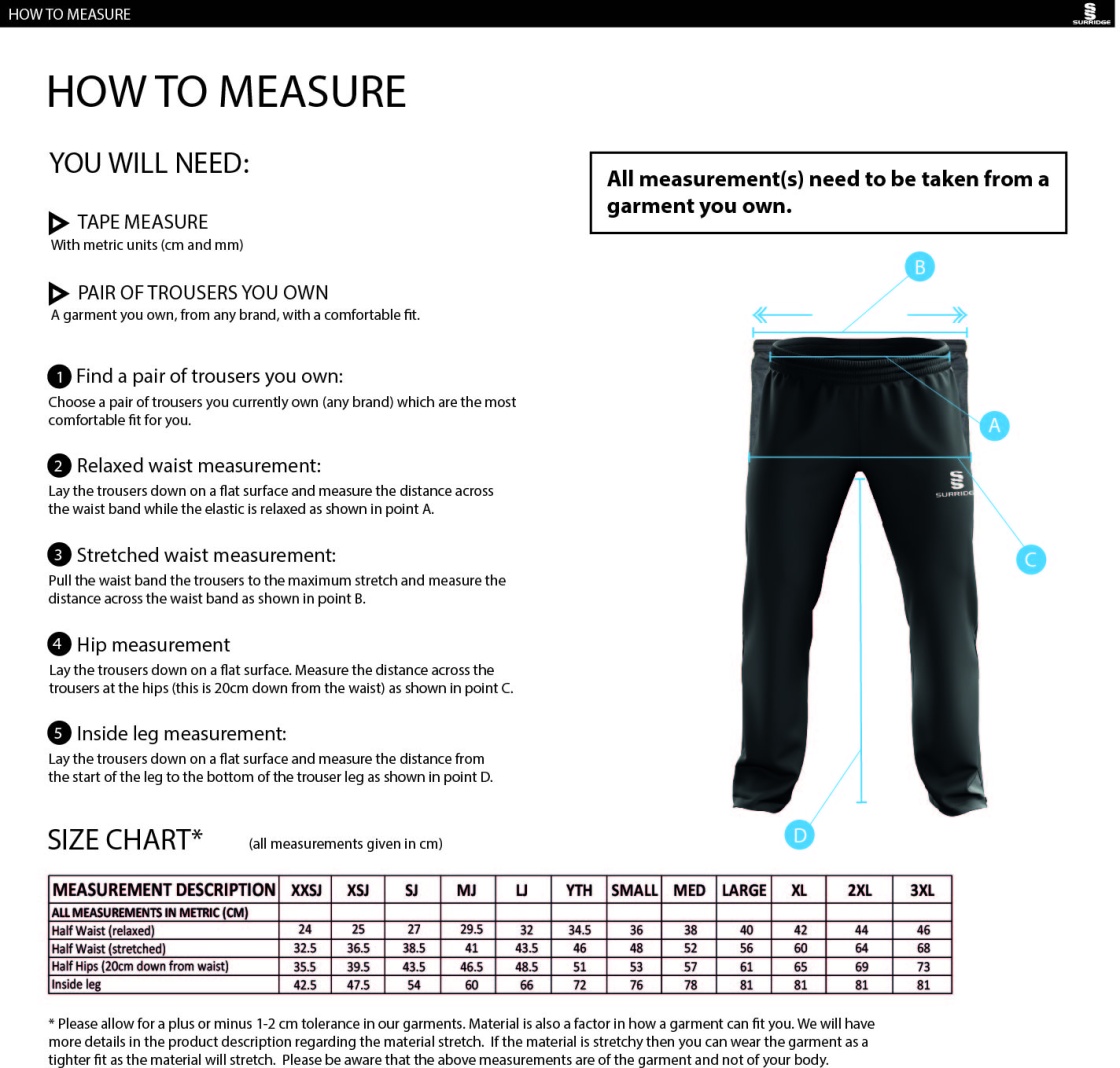 AMS Dual Poplin Track Pant : Navy - Size Guide
