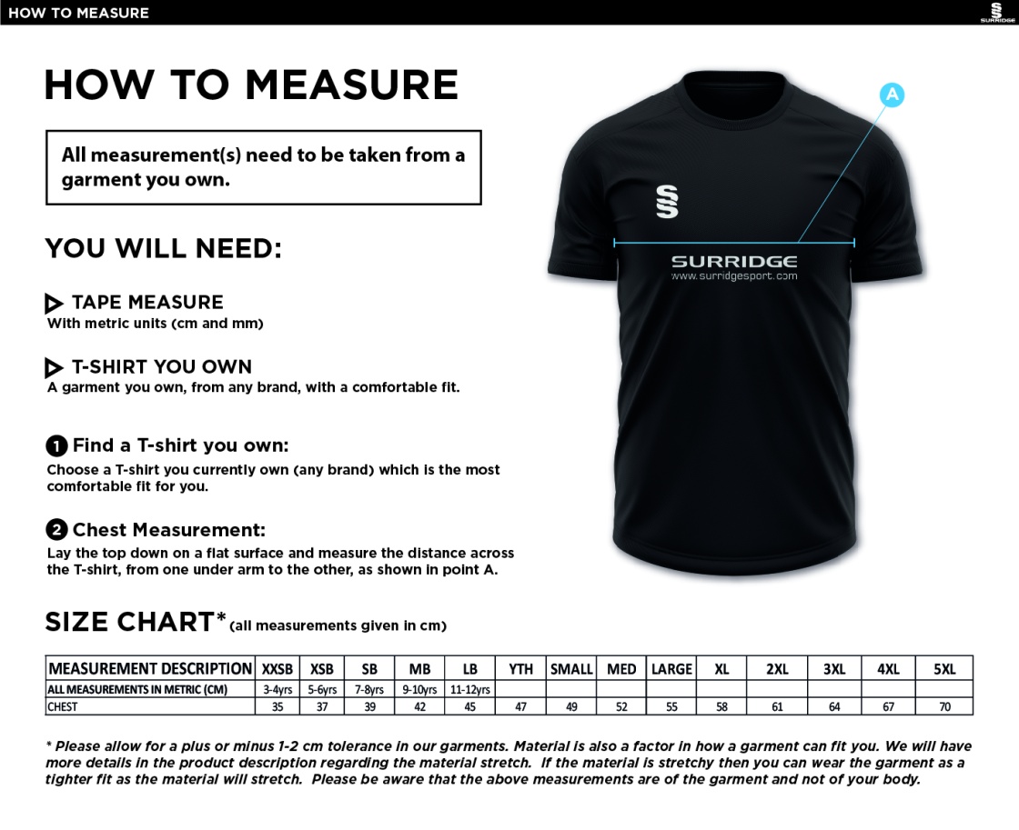 AMS Blade Training Shirt : Maroon / Navy / White - Size Guide