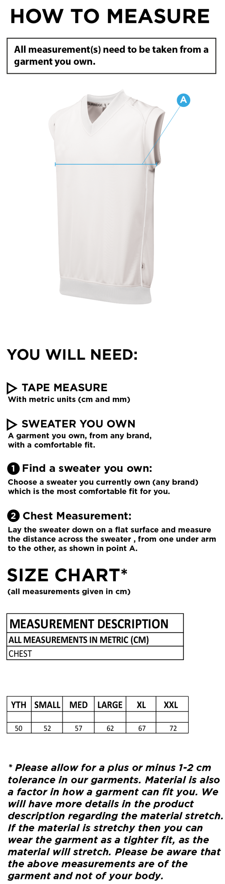 AMS Sleeveless Sweater Maroon Trim - Size Guide