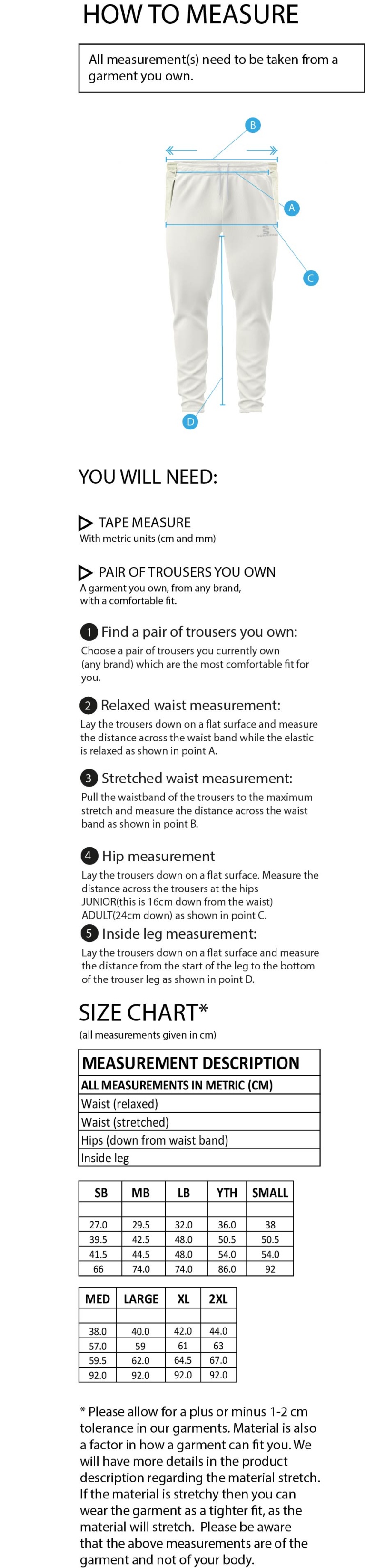 AMS Tek Playing Pant - Size Guide